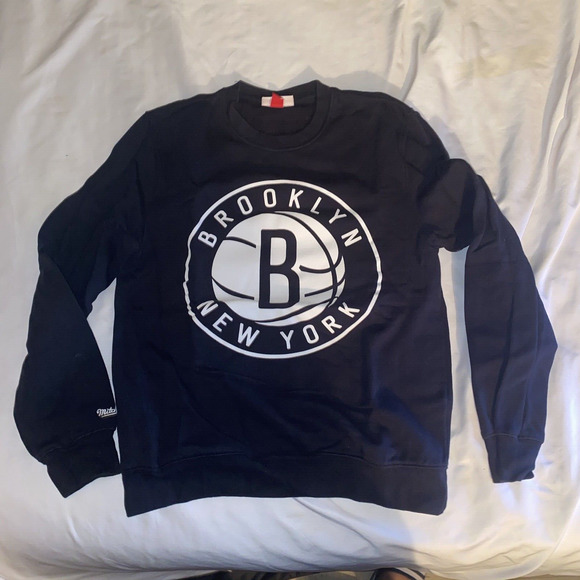 Mitchell & Ness Brooklyn Nets Basketball Crewneck Sweatshirt Black Size Small - Picture 8 of 8